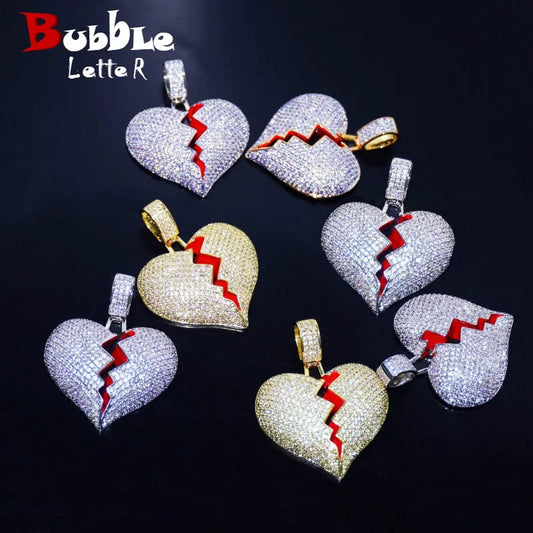 Real Gold Plated Bubble Letter Broken Heart Necklace Pendant