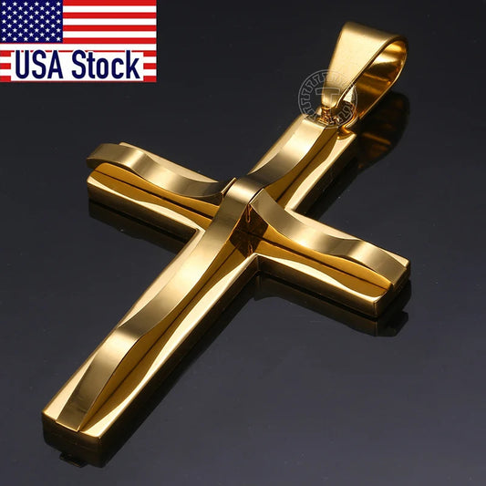 Cross Pendant Necklaces, Black Gold Color, Silver Color, Stainless Steel