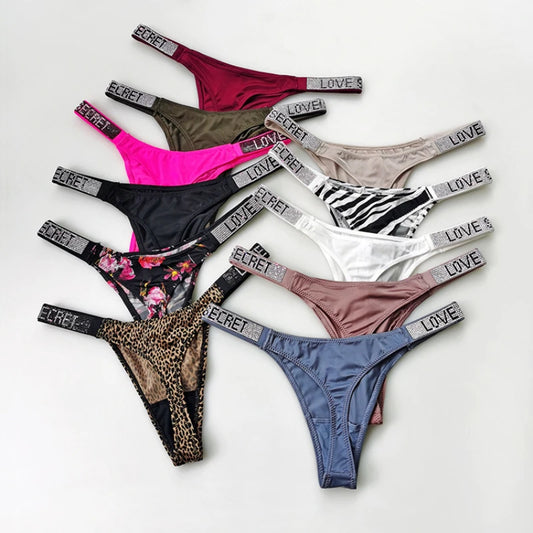 Shiny Rhinestone Low Waist Thongs