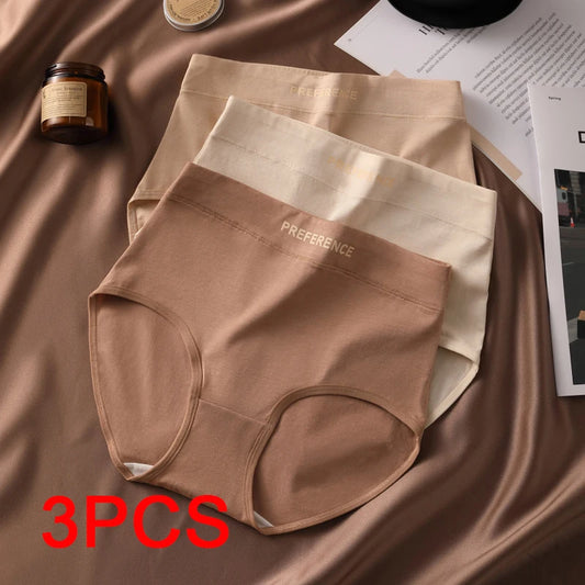3PCS Pure Cotton Sexy  High Waist Breathable Triangular Panties