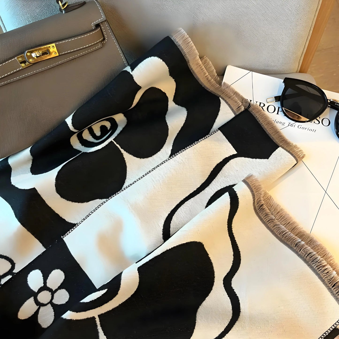 Luxury Women’s Shawl – Lightweight Black & White Scarf