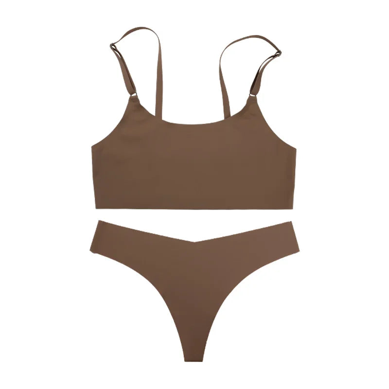 Stylish Solid Ice Silk Seamless Wireless Bras And Underwear Set