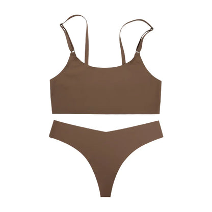 Stylish Solid Ice Silk Seamless Wireless Bras And Underwear Set