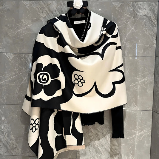 Luxury Women’s Shawl – Lightweight Black & White Scarf