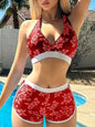 Sporty Bikinis Printed Swimsuit, High Waist Shorts