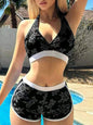 Sporty Bikinis Printed Swimsuit, High Waist Shorts