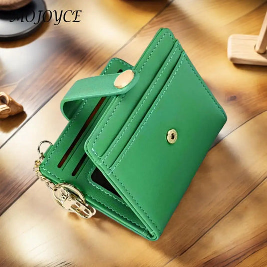 Card Holder with Keychain Double-Fold Zipper Wallet