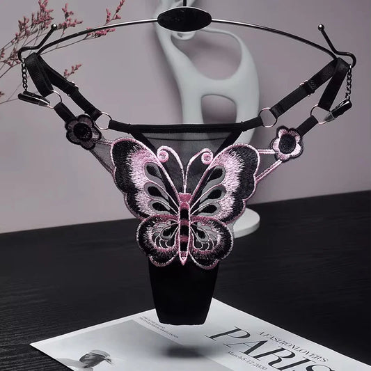 Sexy Lace Butterfly Low Adjustable Waist Thong