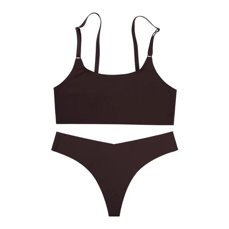 Stylish Solid Ice Silk Seamless Wireless Bras And Underwear Set