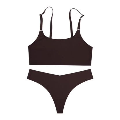 Stylish Solid Ice Silk Seamless Wireless Bras And Underwear Set