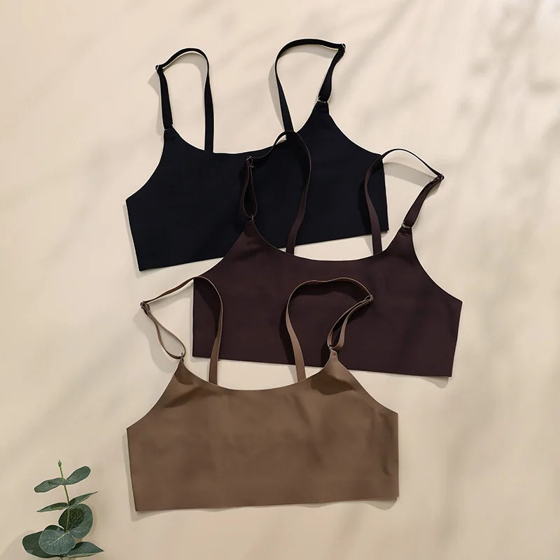 Stylish Solid Ice Silk Seamless Wireless Bras And Underwear Set