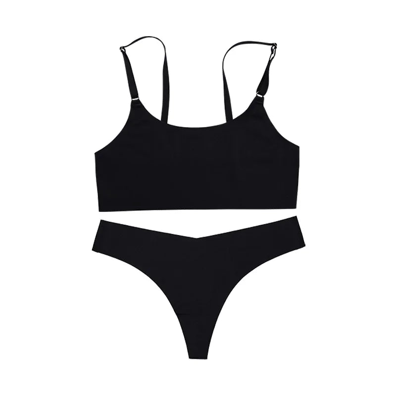 Stylish Solid Ice Silk Seamless Wireless Bras And Underwear Set
