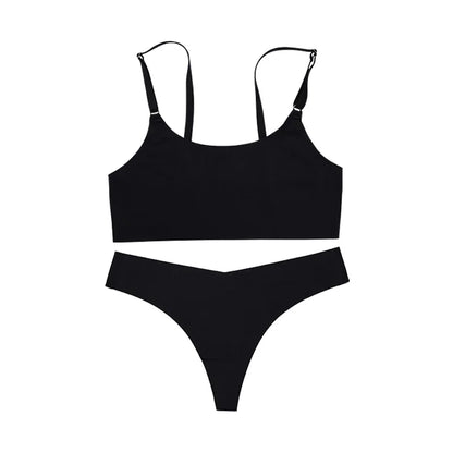Stylish Solid Ice Silk Seamless Wireless Bras And Underwear Set